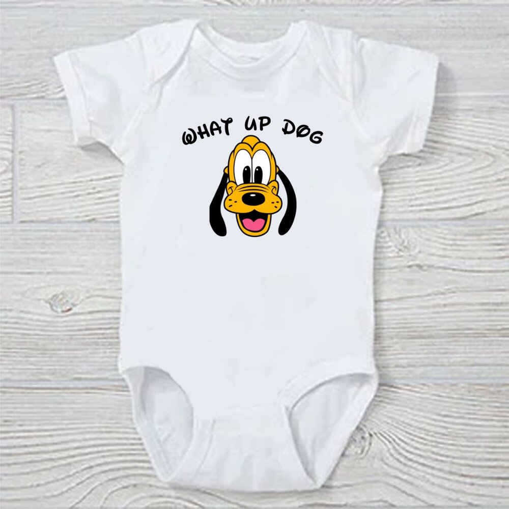 PLUTO What up Dog Funny Disney Style 100% Cotton Baby ONESIE NEW with Tags